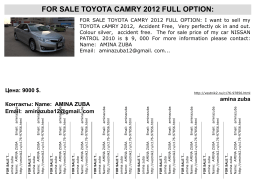 FOR SALE TOYOTA CAMRY 2012 FULL OPTION:
