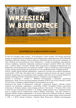 Wrzesień w Bibliotece (2012) - Biblioteka Uniwersytecka w Warszawie