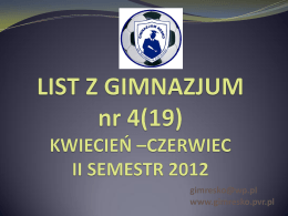 LIST Z GIMNAZJUM KWIECIEŃ –CZERWIEC II SEMESTR 2012