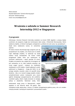 Relacja z Summer Research Internship Singapur