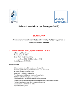 Kalendár seminárov (apríl – august 2015 ) BRATISLAVA