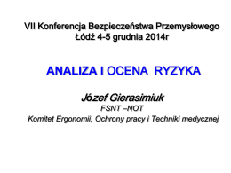 Analiza i ocena ryzyka, Józef Gierasimiuk, FSNT
