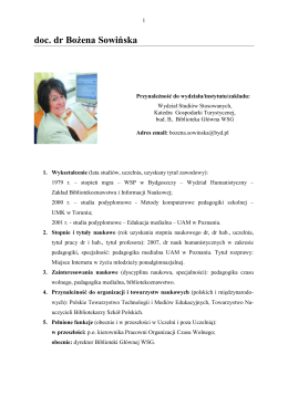 doc. dr Bożena Sowińska - O Instytucie Nauk Społecznych