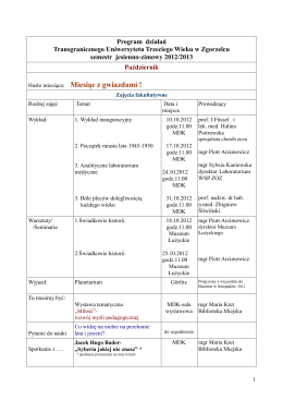 Propozycje działań TUTW w Zgorzelcu 2012/2013 – semestr zimowy