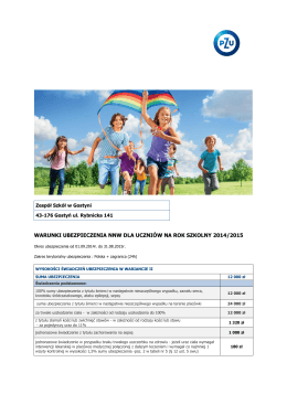 warunki ubezpieczenia nnw dla uczniów na rok szkolny 2014/2015