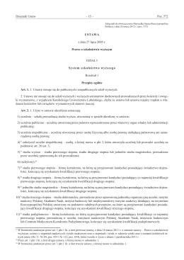 USTAWA - Prawo o Szkolnictwie Wyższym z dnia 27 lipca 2005 r.