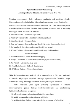 Jelenia Góra, 21 maja 2013 roku Sprawozdanie Rady Nadzorczej