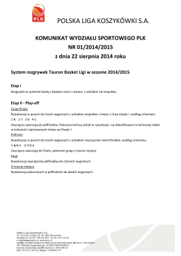 System rozgrywek i terminarz Tauron Basket Ligi 2014/2015