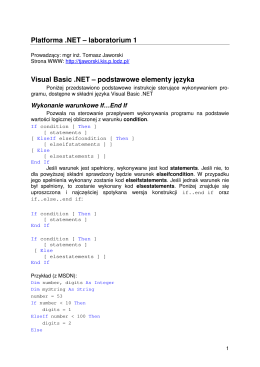 Platforma .NET – laboratorium 1 Visual Basic