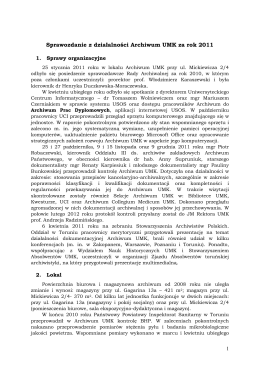 Sprawozdanie z działalności Archiwum UMK za rok 2011