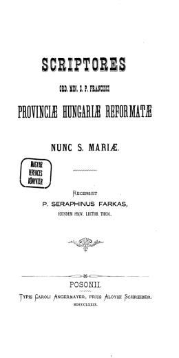 provincić hün&arić reformatć - Magyar Ferences Könyvtár és Levéltár