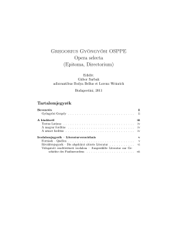 Gyöngyösi Gergely OSPPE: Epitoma és Directorium
