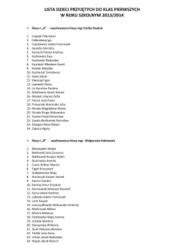 Lista uczniów przyjętych do klas pierwszych w roku szkolnym 2012