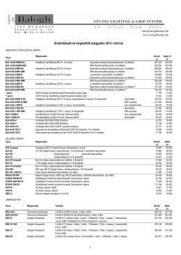 Stúdiólámpák és kiegészítők árjegyzéke 2013. március