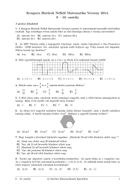 Kenguru Határok Nélkül Matematika Verseny 2014. 9 – 10. osztály