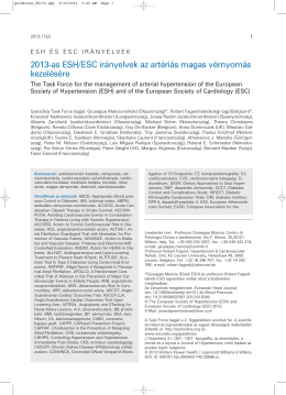 ESH-ESC ajánlás - magasvérnyomás kezelése - 2013