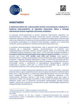 HIRDETMÉNY a GS1 Magyarország Nonprofit Zrt. dohánytermékek