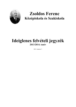 Zsoldos Ferenc Ideiglenes felvételi jegyzék