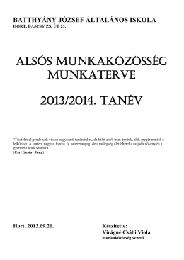 Alsós munkAközösség munkAterve 2013/2014. tAnév