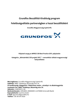 Grundfos Beszállítói Kiválóság program 2011-2013