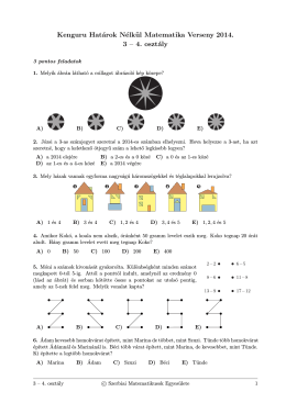 Kenguru Határok Nélkül Matematika Verseny 2014. 3 – 4. osztály