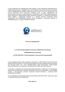 Az ALTEO Nyrt. 2014-2015. évi kötvényprogramjára vonatkozó
