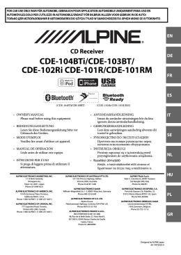 CDE-104BTi/CDE-103BT/ CDE-102Ri CDE-101R/CDE