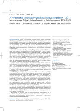 A hypertonia lakossági vizsgálata Magyarországon – 2011