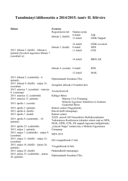 A 2014/2015. tanév II. félévi tanulmányi időbeosztása