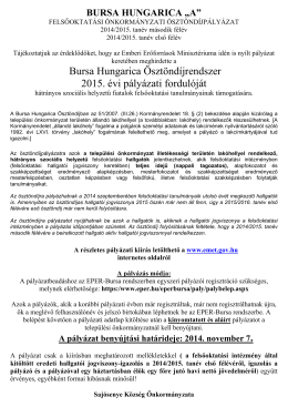 Bursa Hungarica Ösztöndíjrendszer 2015. évi pályázati