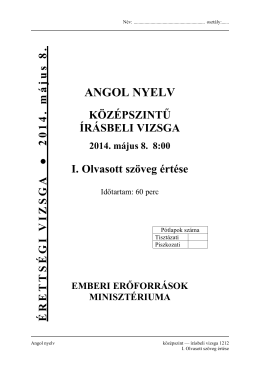 ANGOL NYELV - Érettségi 2014
