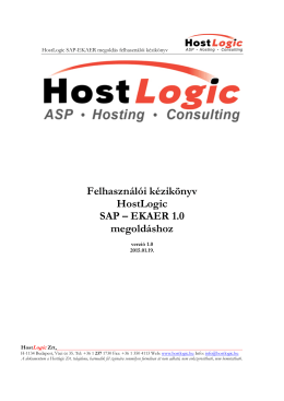 Felhasználói kézikönyv HostLogic SAP – EKAER 1.0