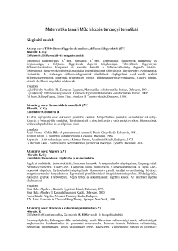 MSc tantárgyak tematikái - Debreceni Egyetem, Matematikai Intézet