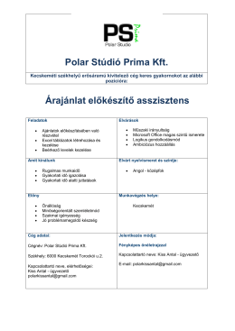 Polar Stúdió Prima Kft. Árajánlat előkészítő asszisztens