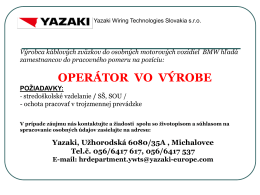 OPERÁTOR VO VÝROBE - YAZAKI Wiring Technologies Slovakia sro