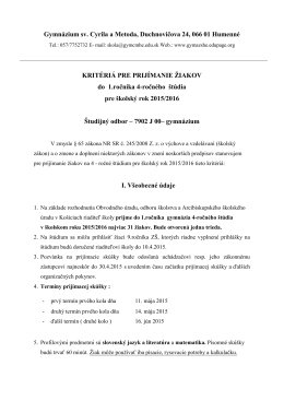 Gymnázium sv. Cyrila a Metoda, Duchnovičova 24, 066