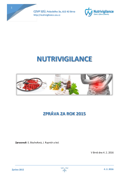 nutrivigilance zpráva za rok 2015