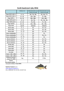 Ceník bazénové ryby 2016 - Rybářství Hodonín, s.r.o.