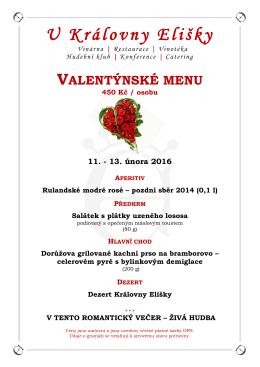 Valentýnské menu - U KRÁLOVNY ELIŠKY, as