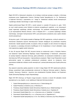 Oświadczenie Śląskiego OW NFZ w Katowicach z dnia 1 lutego