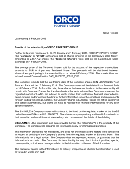 Results of the sales facility of ORCO PROPERTY GROUP