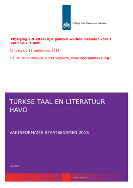 Vakinformatie Turkse taal en literatuur havo 2015