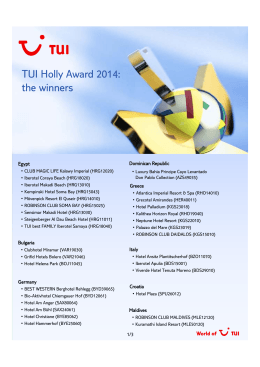 TUI Holly Award 2014: the winners