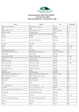 Liste des Exposants EQUIP AUTO ALGERIA du 02 au 05 mars 2015
