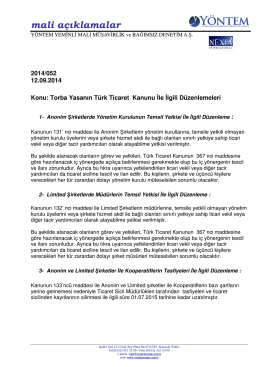2014-052 Torba Yasanın Türk Ticaret Kanunu İle İlgili Düzenlemeleri