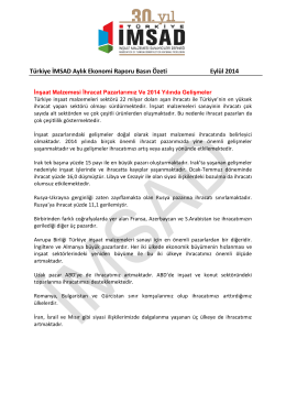 Türkiye İMSAD Aylık Ekonomi Raporu Basın Özeti Eylül 2014