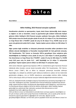 Akfen Holding, 2013 finansal sonuçları açıklandı