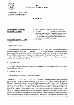 tc kamu denetçiliği kurumu karar tarihi:24/03/2014 ret kararı şikayet