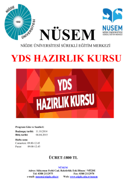 YDS HAZIRLIK KURSU - Niğde Üniversitesi