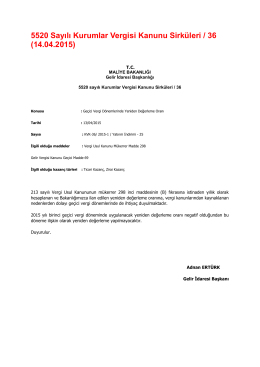 5520 Sayılı Kurumlar Vergisi Kanunu Sirküleri / 36 (14.04.2015)